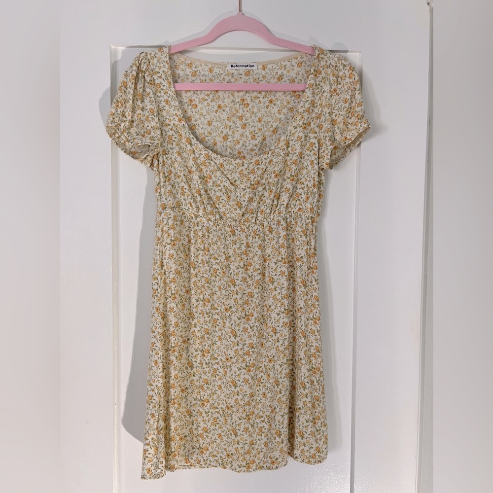 Reformation Yellow Floral Mini Dress